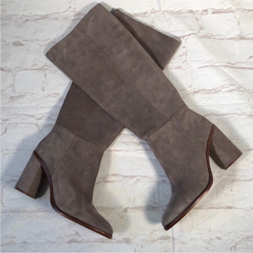 Vince Camuto leather gray heeled boots.  Size 10W